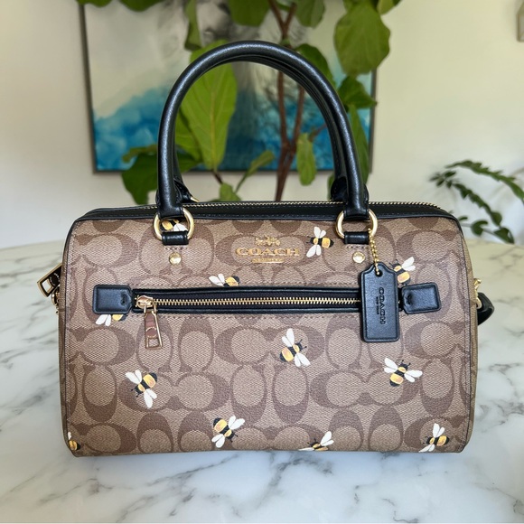 NWT Coach Rowan Satchel Crossbody Bag In Signature Canvas With Bee Print C8591 - Picture 1 of 14